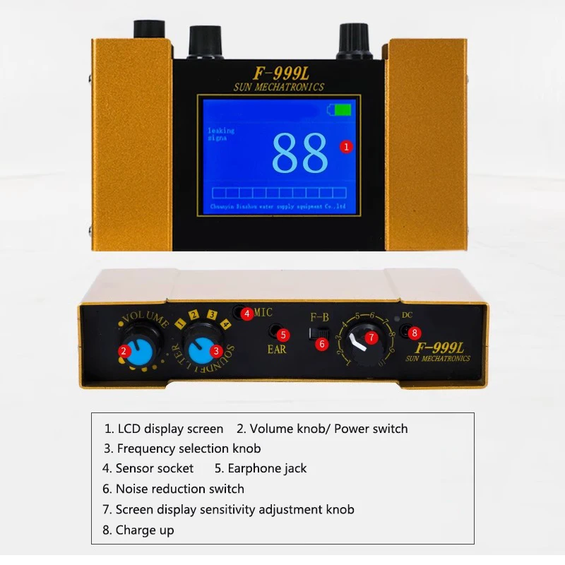 F999L Elektroniczny detektor wycieków wody do rur wodociągowych Wyciek wody przemysłowy podziemny detektor wycieków w rurociągu