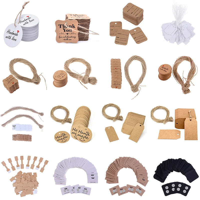 50/100Pc Handmade Labels Gift Cards Blank Kraft Jewelry Price Label Kraft Paper String Price Tag With 20mString новогодние бирки