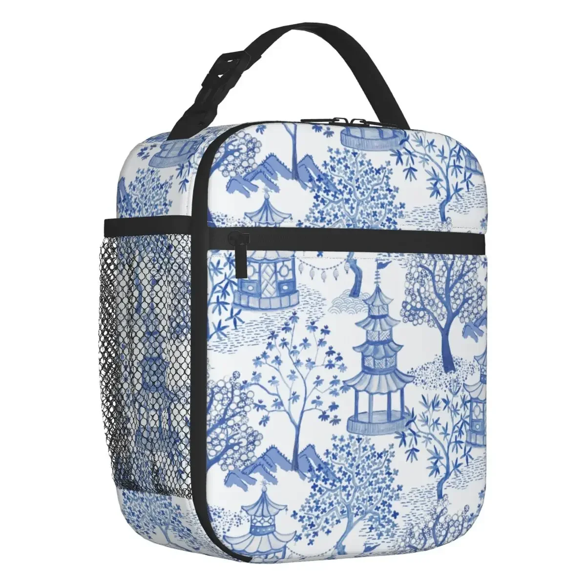 Pagoda Forest Insulated Lunch Bags for School Office Blue Delft Vintage Chinoiserie Waterproof Thermal Cooler Lunch Box Women