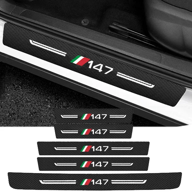 Car Door Threshold Sill Stickers Scuff Plate Decals for Alfa Romeo 147 Emblem Rear Trunk Bumper Strip Carbon Fiber Accessories