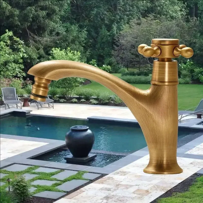 Basin Sink Faucet Ceramic Antique Bronze Finished Cold Water Only Single Hole Outdoor Balcony Garden Faucet Tap