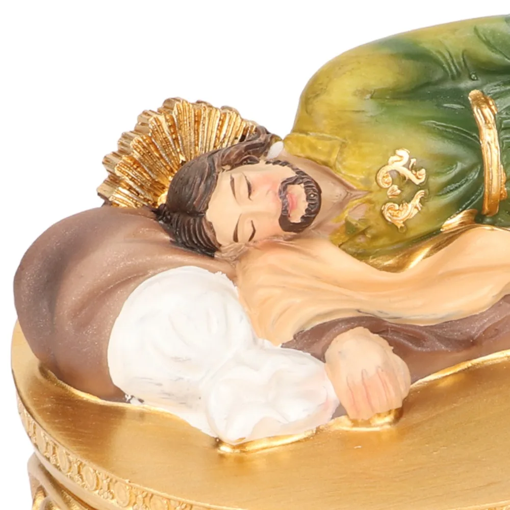 2pcs Resin Rosary Jewelry Box Hand-Painted Gold Saint Statue Box 5.8 Inches Exquisite Workmanship Catholic Decorative Box