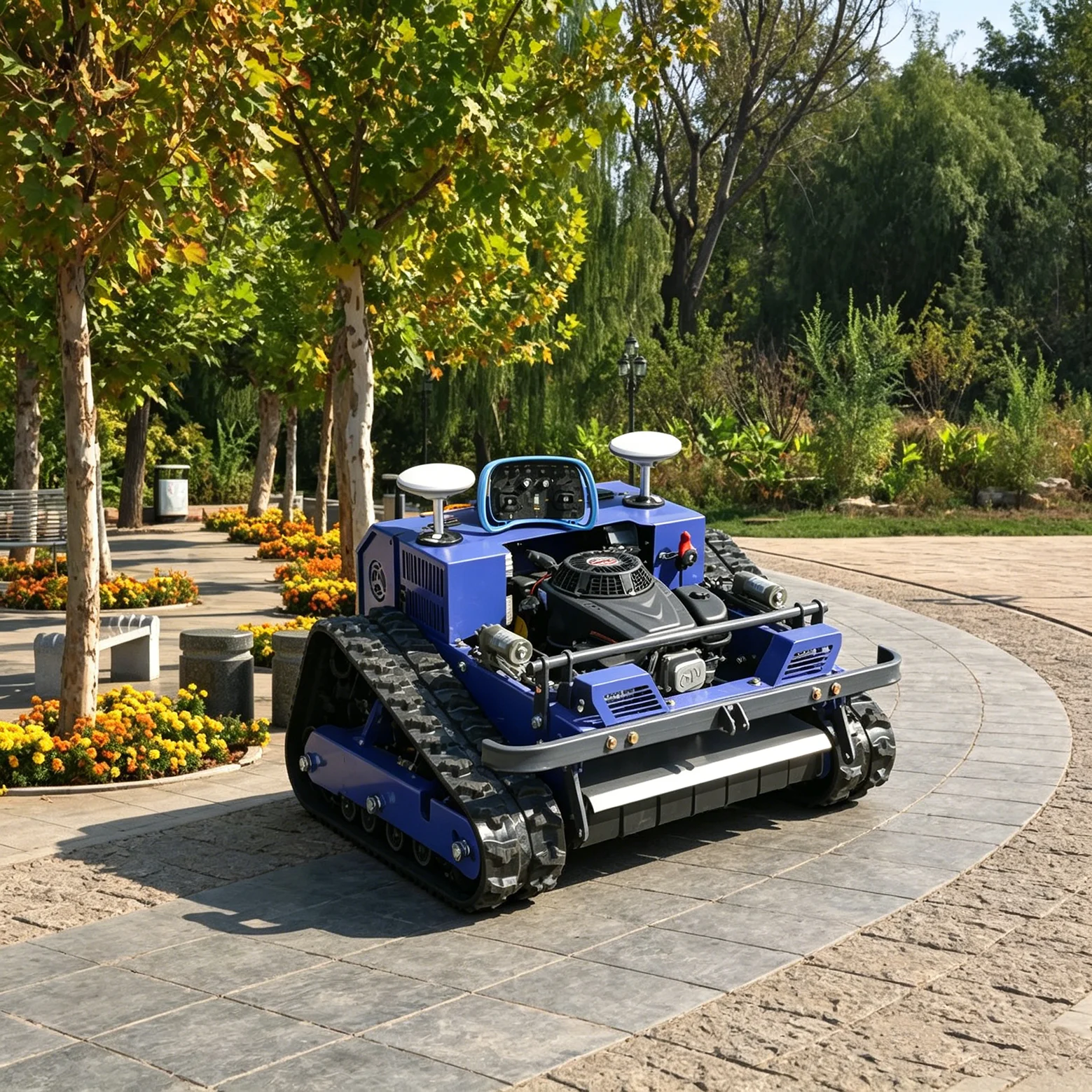 

Customized EPA CE engine zero steering robot remote control self-propelled tracked remote control lawn mower, suitable for sport