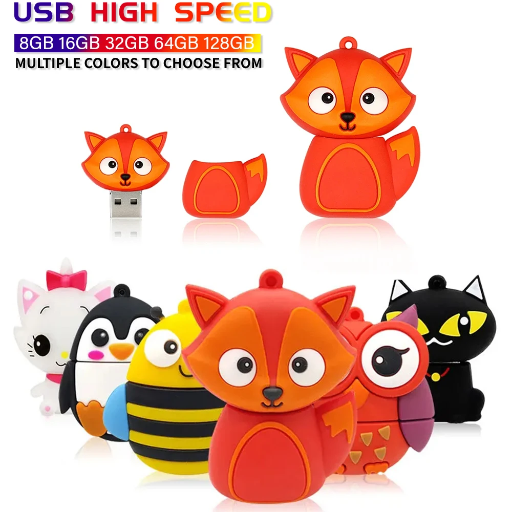 Pendrive 128GB USB Flash Drive Cartoon Animals Penguin Pen Drive 32GB Usb Flash Memory Stick 8GB Duck Black Cat 64GB Pen Drive