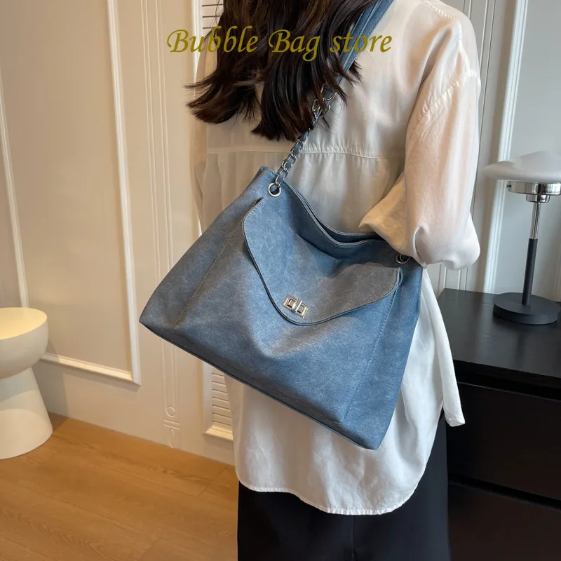 Simple Casual Commuting Large Capacity Bag Women's New Denim Tote Bag 2024 Versatile Niche Trendy Armpit Bag