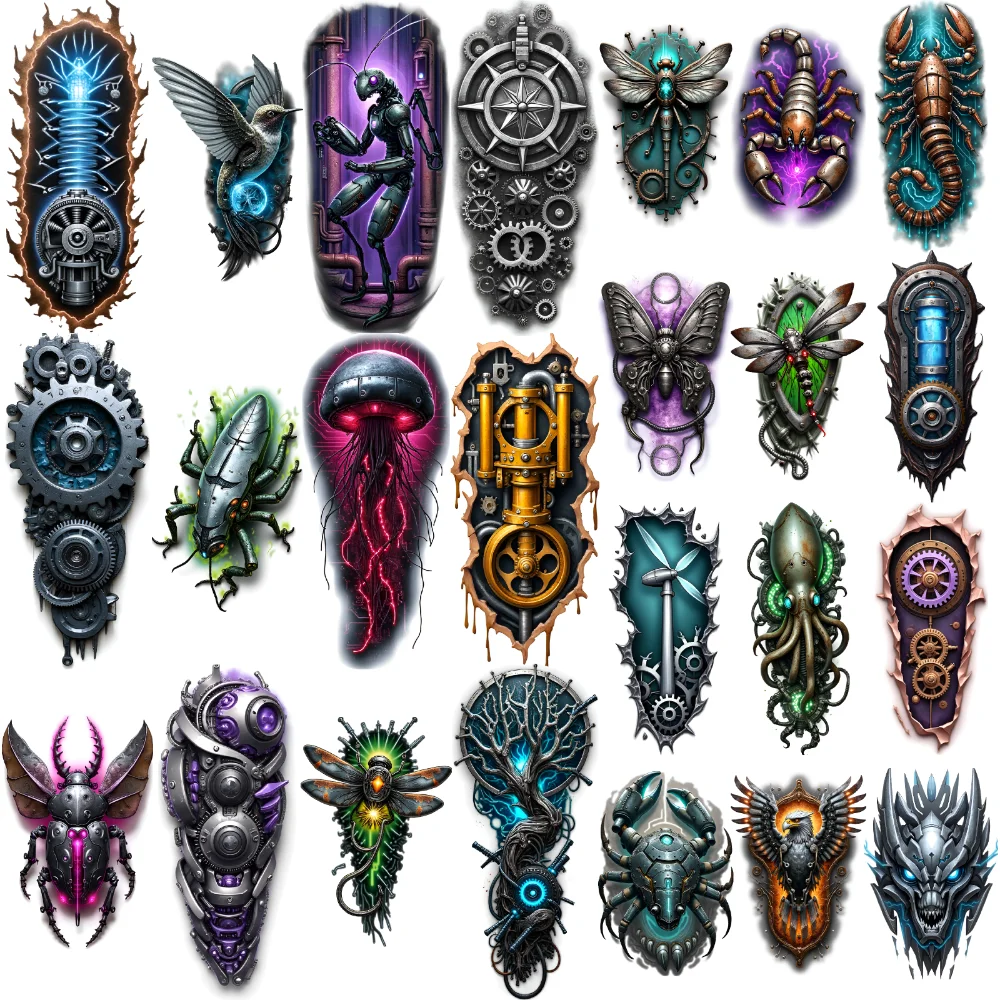 

12pcs Temporary Tattoo Mechanical Creatures Waterproof Long-lasting Body Stickers Insect Designs Realistic Temporary Tattoos For