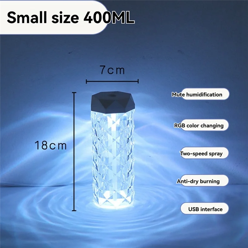 A42Z-400Ml Small Air Humidifier Colorful Ambient Lighting Multiple Faceted Prism Design Multiple Faceted Prism Design