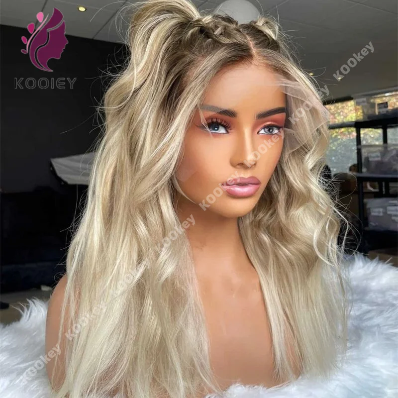 

13x4 Ombre Blonde With Root Colored Lace Front Wigs For Women Human Hair Body Wave Ombre Ash Blonde Full Lace Wig