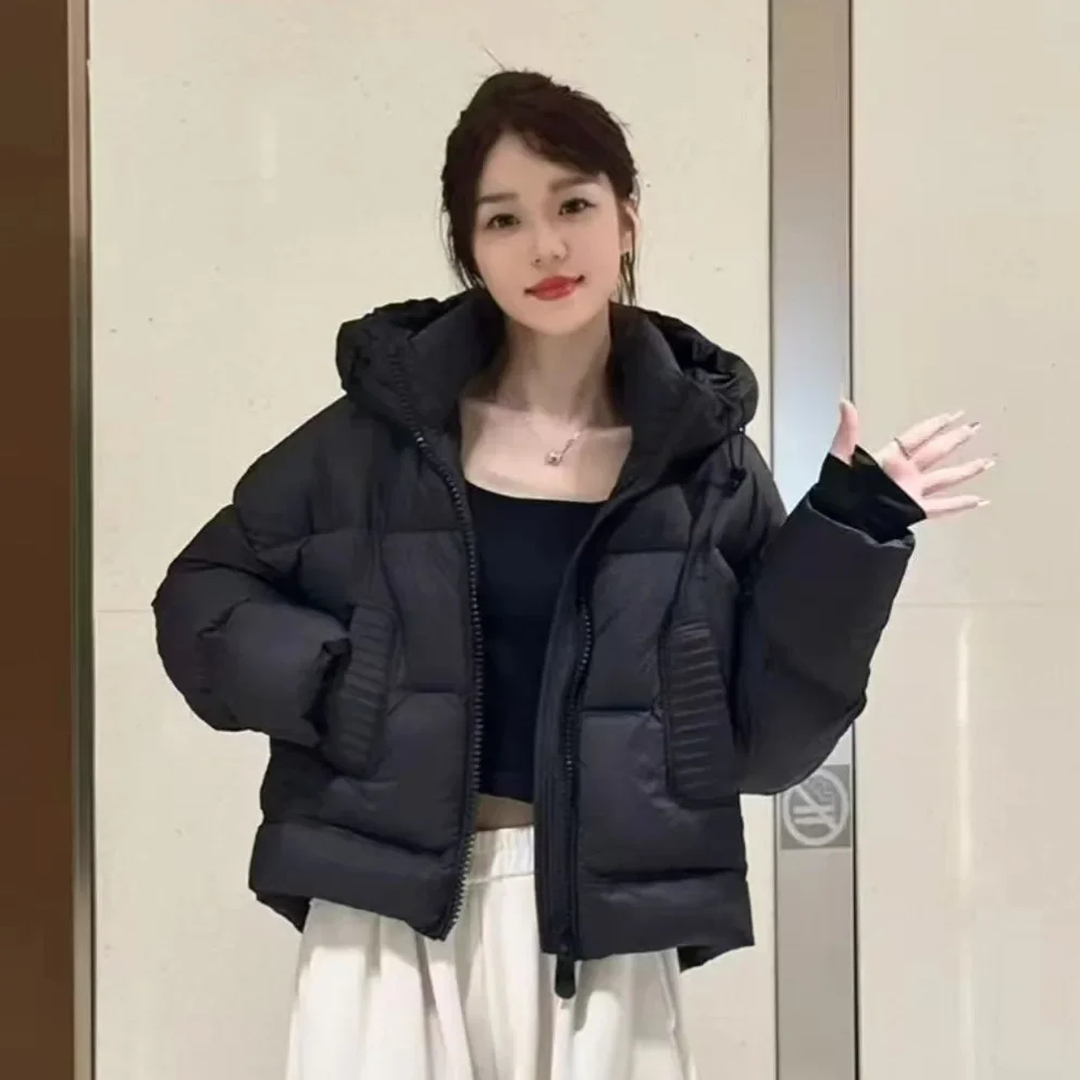 Chaqueta de plumón para mujer de moda de invierno, chaqueta de plumón de pato blanco corta con capucha para ir al trabajo