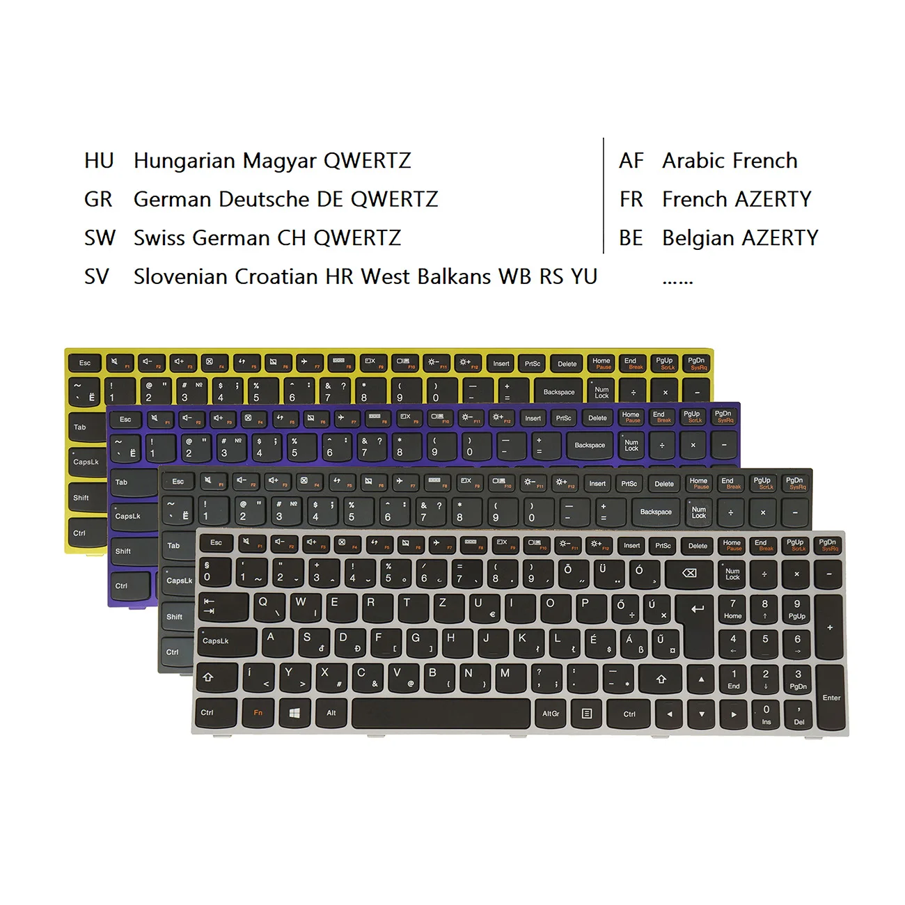 Keyboard For Lenovo 300-15ibr 15isk 17ISK, 305-15ABM 15IBD 15IBY 15IHW, 500-15AC, Arabic French Belgian German Hungarian QWERTZ