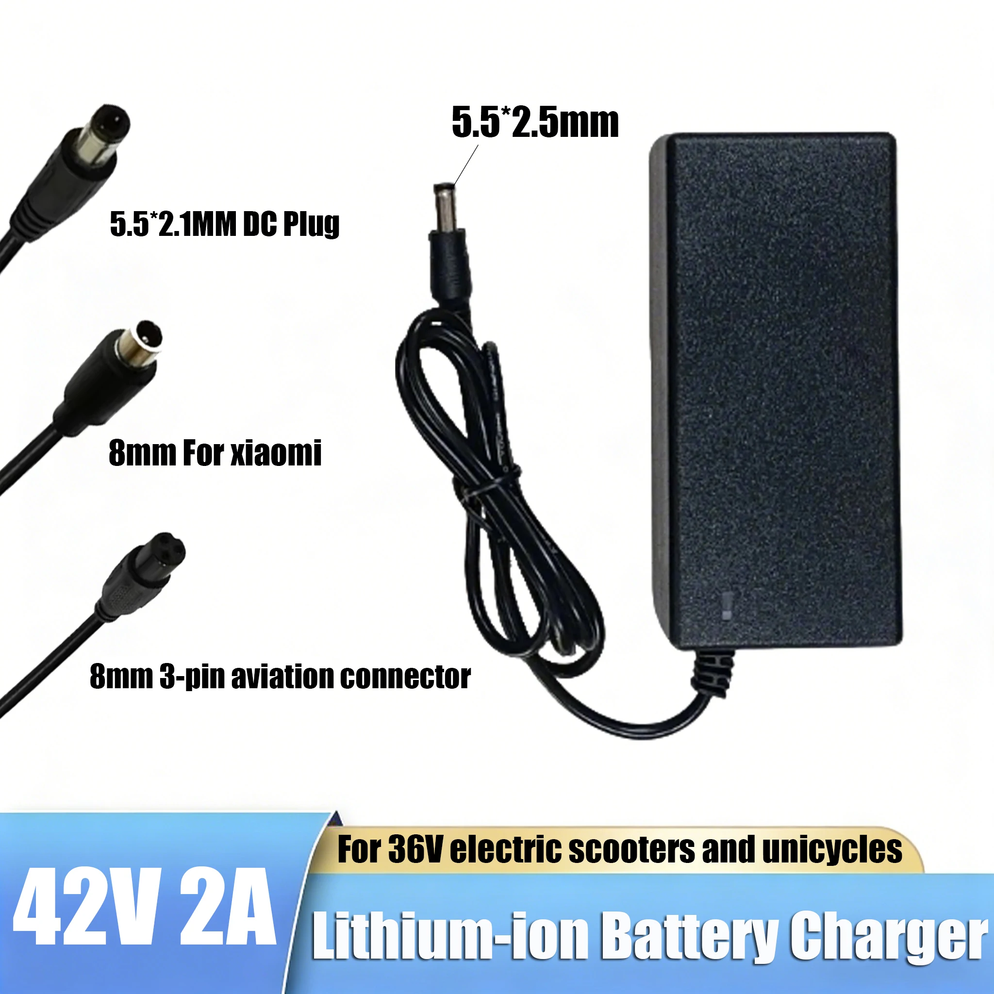 42V 2A Lithium Battery Charger 5.5×2.5/2.1mm 8mm 3pin Plug For Xiaomi Ninebot Electric Scooters M365 Segway Li-ion Battery Packs