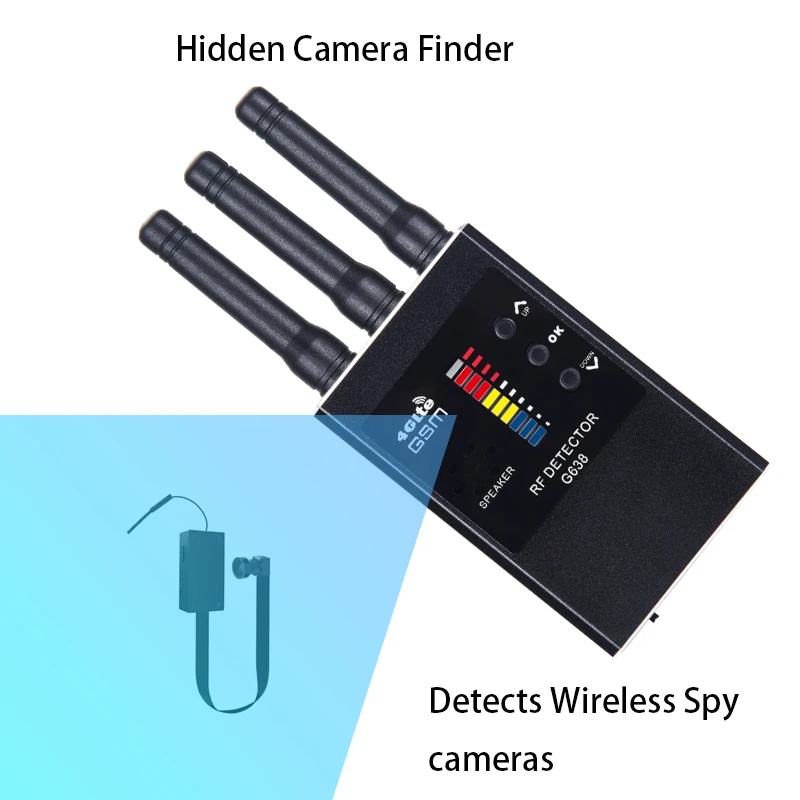 Metal Handheld G638 Bug Detector, Adjustable Sensitivity Buttons to Locate Signal Source, Anti-Eavesdrop Anti-Tracking Tool