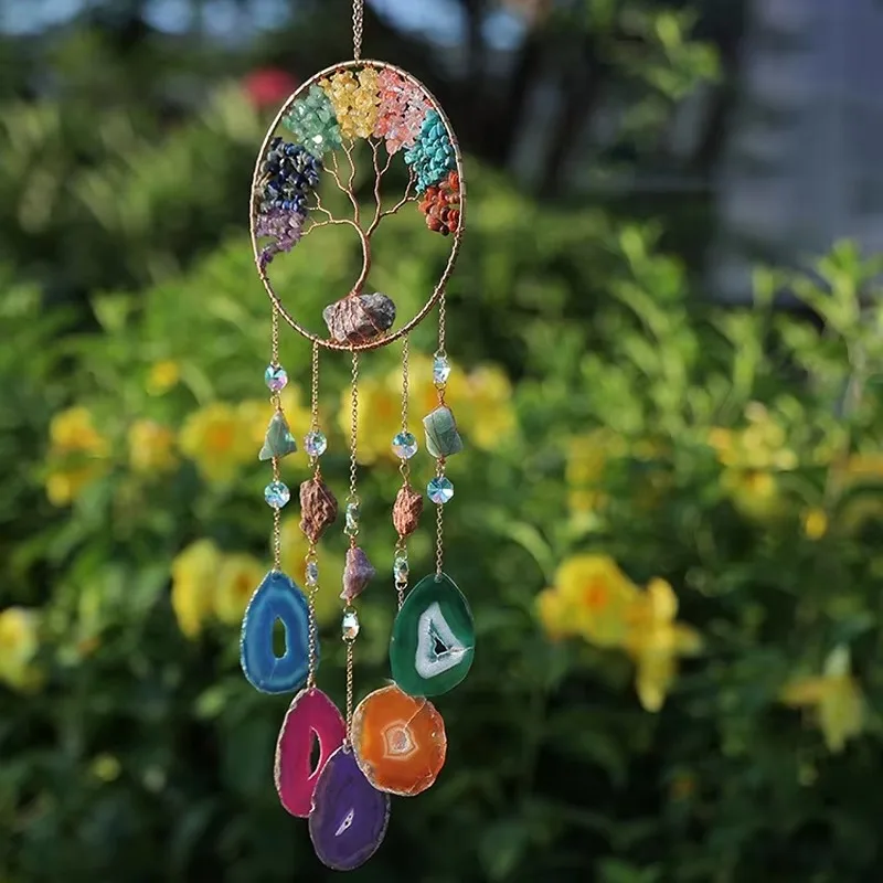 Wholesale Natural Agate Crystal Sun Catcher Wind Chime | Handmade Dreamcatcher Hanging Ornament for Home