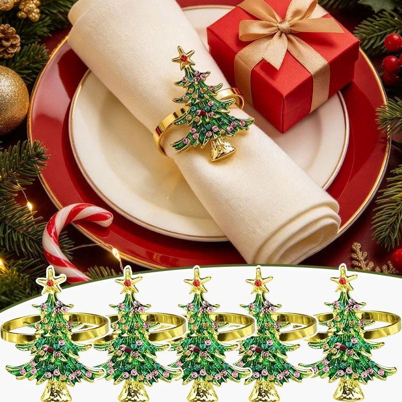 1-10PCS Christmas Napkin Rings Tree Design Elegant Table Setting Accessories for Fine Dining Restaurant Holiday Dinner Decor