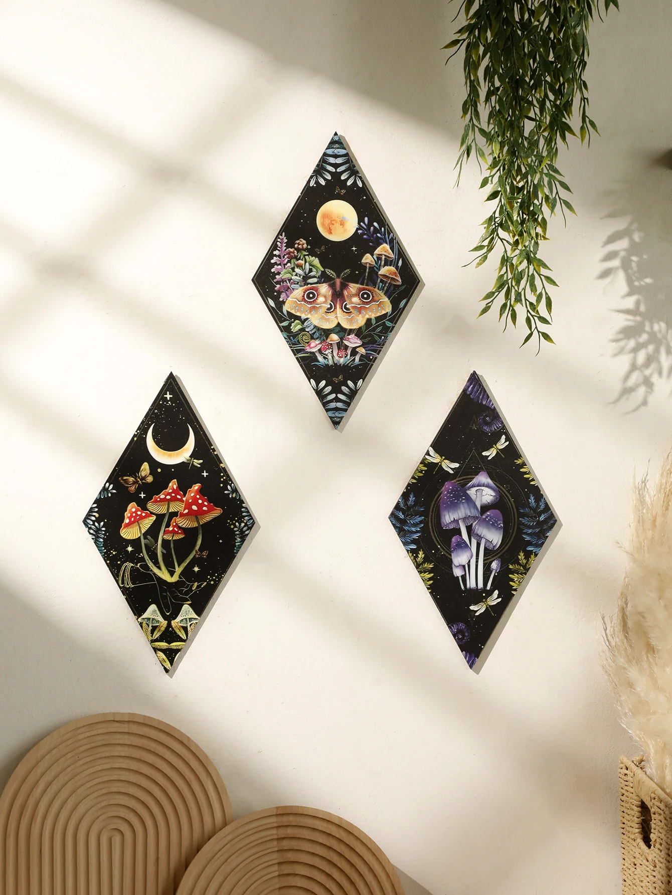 Decorazione Da Parete In Legno Con Motivo A Farfalla A Forma Di Fungo, Romboide, Da Appendere Alla Parete, Decorazione Per La Casa Boho, Decorazioni Per La Strega, Decorazioni Per La Stanza, Regalo Estetico