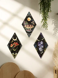Mushroom Butterfly Pattern Wooden Wall Decor Rhomboid Wall Hanging Boho Home Decoration Witch Decor Room Decors Aesthetic Gift