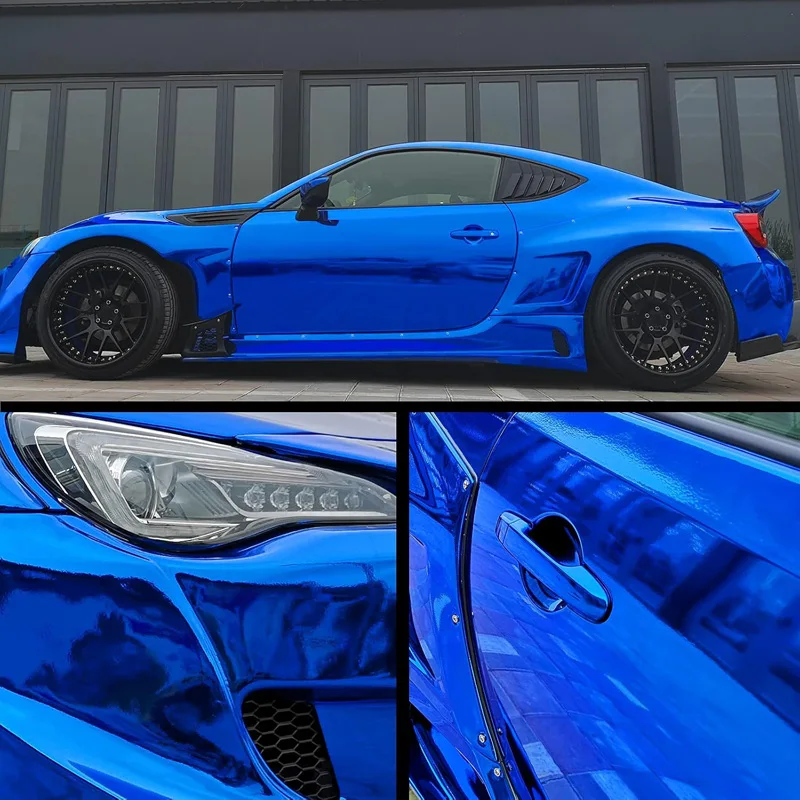 Premium Stretchable Blue Chrome Mirror Vinyl Wrap Film Vinyl Roll Self Adhesive Decal Vehicle Car Wrapping view 4