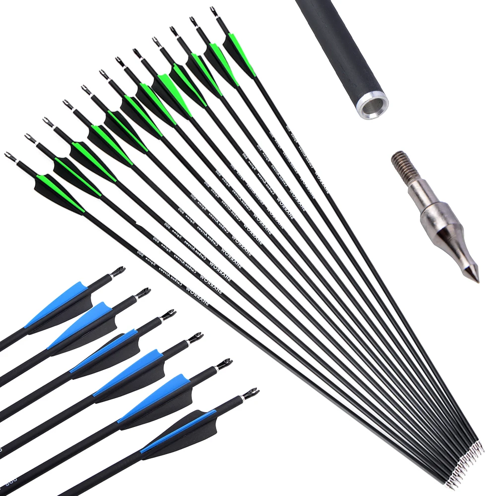 

31.5 Inch Carbon Arrow ID 6.2mm Spine500 Archery Arrow 100Grain Arrow Tips for Bow Target Hunting Outdoor Shooting 6/12/24Pcs