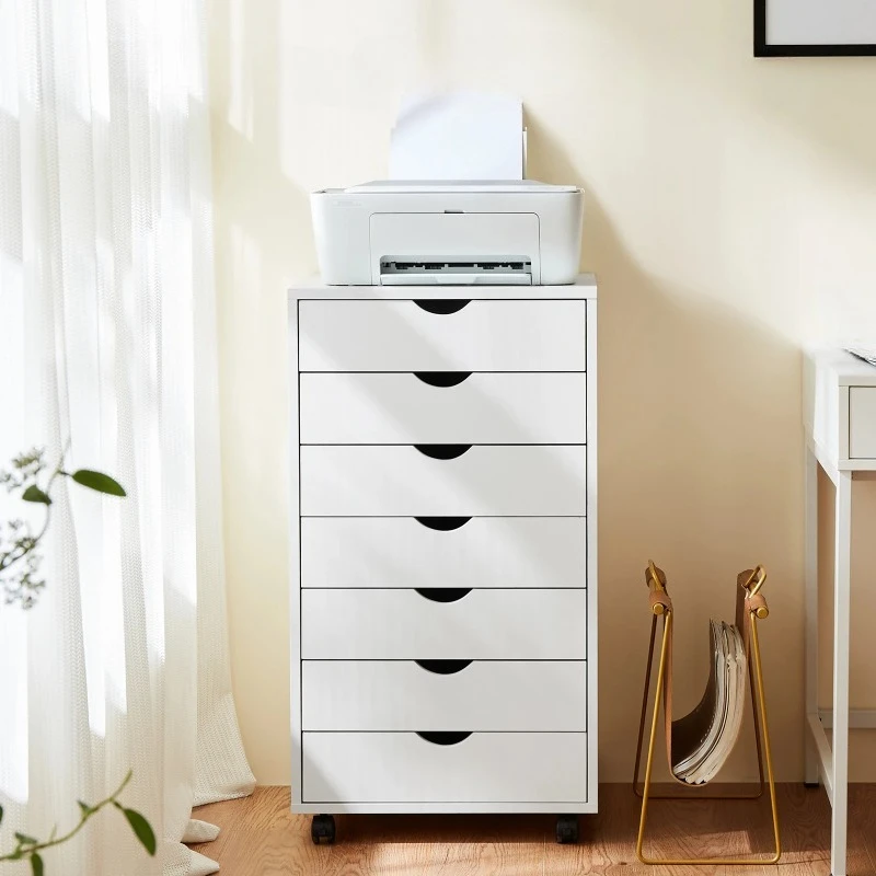 JHK 7 Drawer Chest Dressers Nightstand Storage Cabinet Wooden File Office Mobile Cabinet Wheels Living Room Organizer Rolling