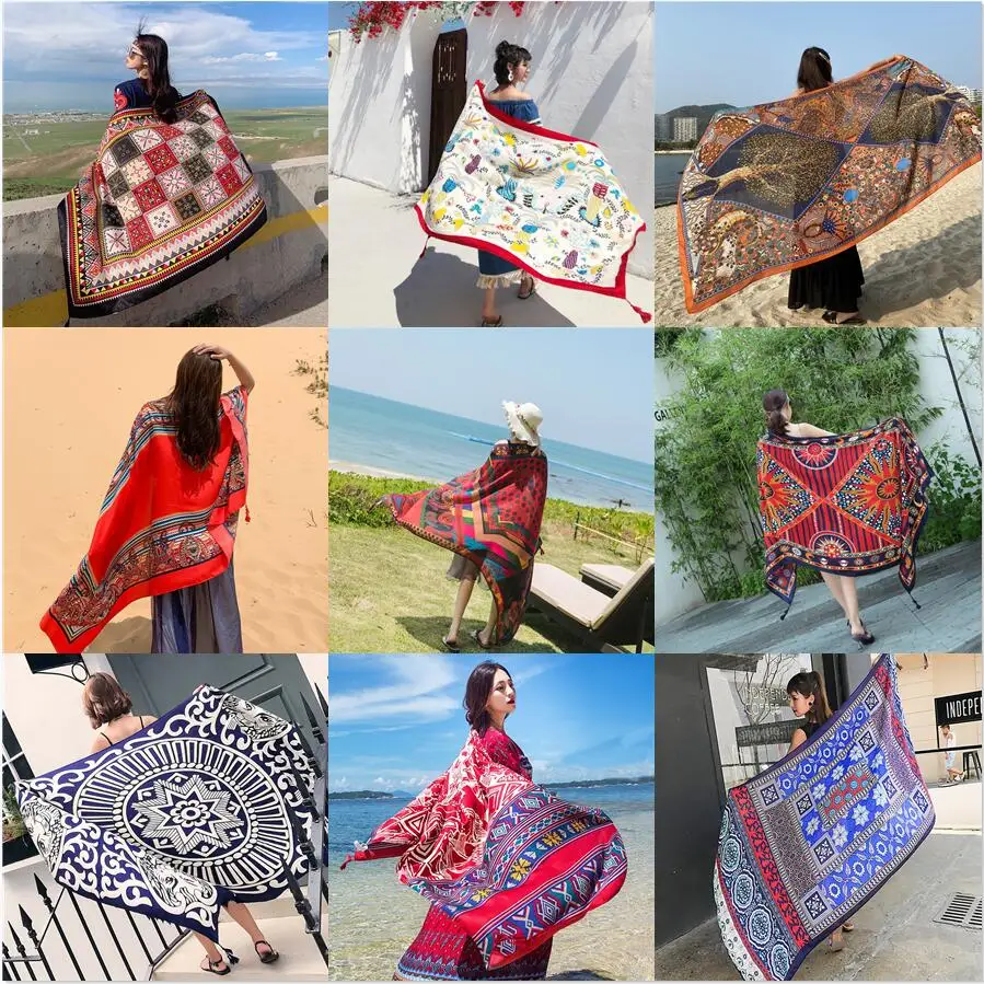 13Styles 90x180cm Print Long Linen Beach Travel Suncare Dress Sarong Wrap Shawl Scarf Women Brazilian Swimsuit Bathing Cover-Ups