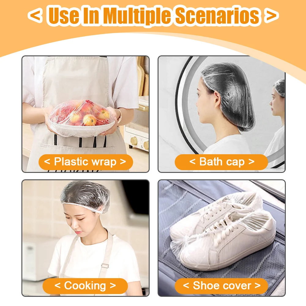 Disposable Food Cover Bags Elastic Plastic Wrap Covers Food Preservation Bag Bathroom Waterproof Shower Cap Kitchen Accessories