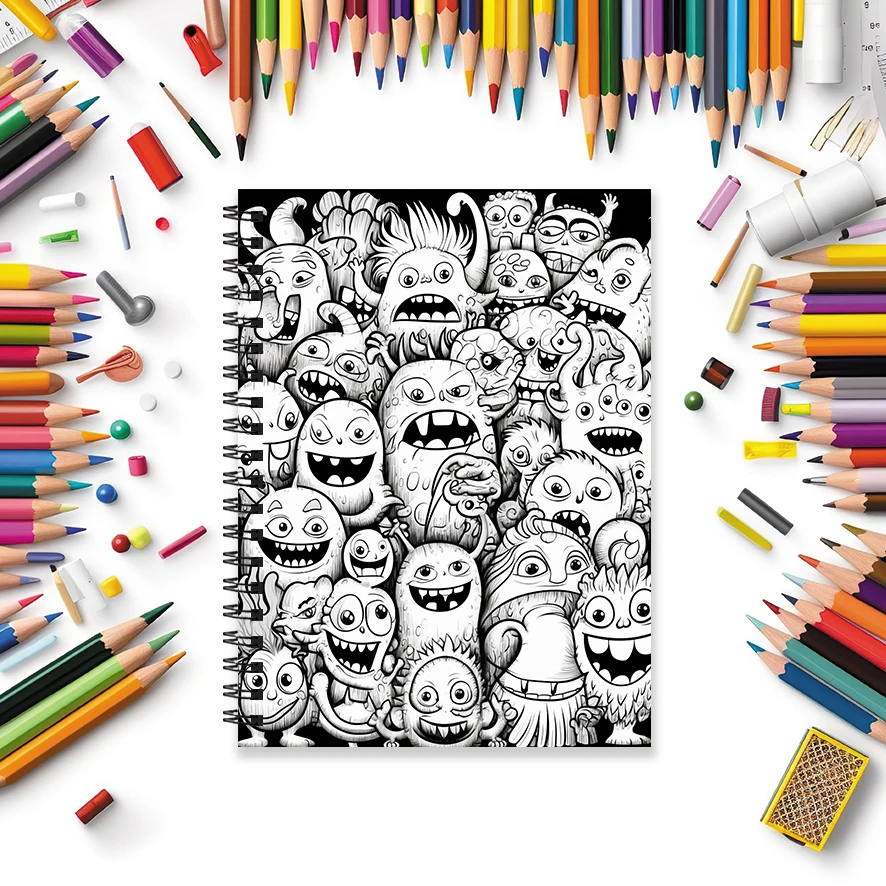 Enthusiastic Little Monsters Adult Coloring Book - 8.3x 11.2 Inch 32 Page Coloring Book - Helps Reduce Stress and Ease Emotions