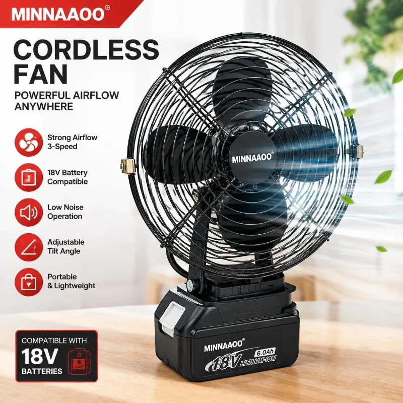 For Makita 18V Battery Fan Cordless Portable Fan 3 Speed Strong Airflow Low Noise Adjustable Angle Cooling Fan