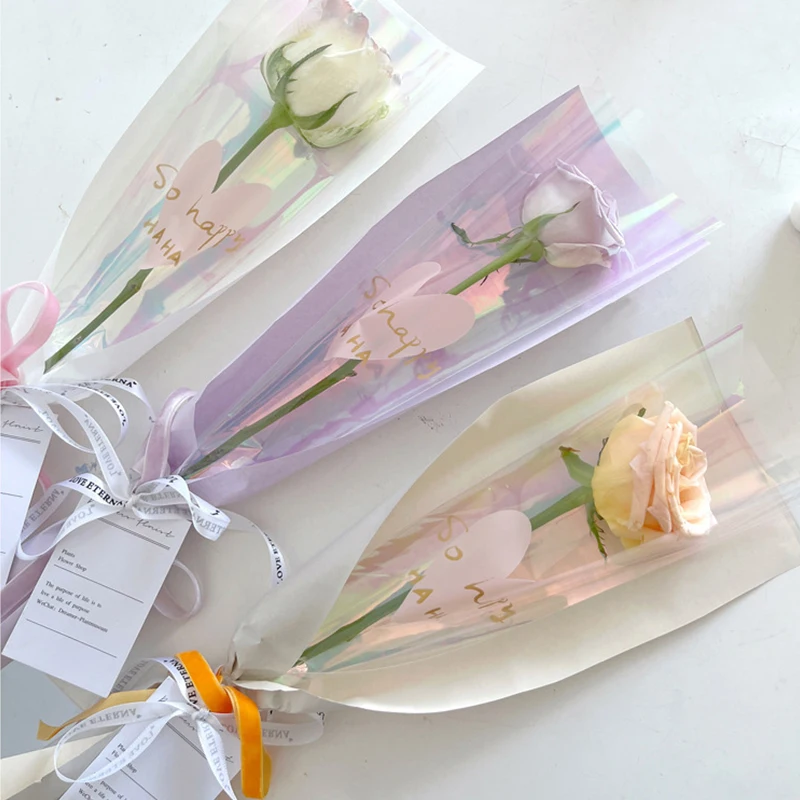 50PCS Clear Cellophane Flower Wrapping Bag Single Rose Bouquet Packaging Bags Floral Wrappers For Valentine's Day Wedding Party