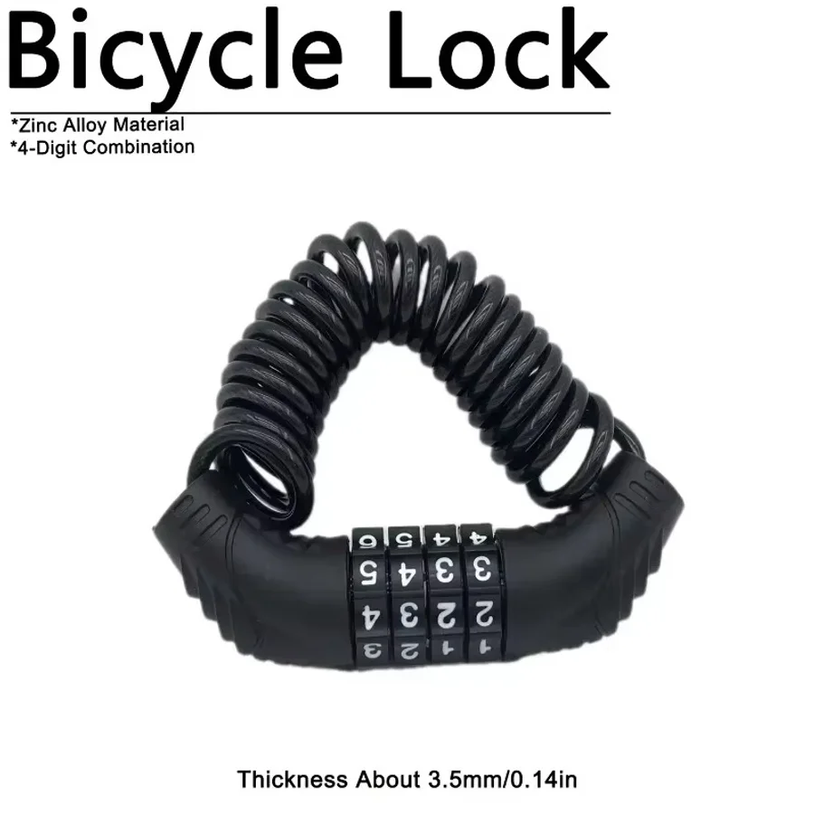Bicycle Lock Password Helmet Lock Electric Bike Motorcycle Anti-theft Retractable Wire Lock Portable Fixed Hat Lock