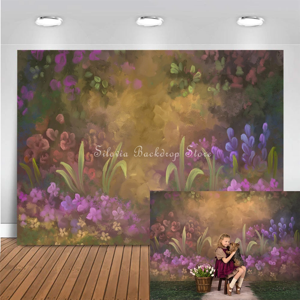 

Purple Flowers Photo Background Hand Painting Art Floral Pregnant Kids Newborn Portrait Photo Studio Props Photography Backdrop