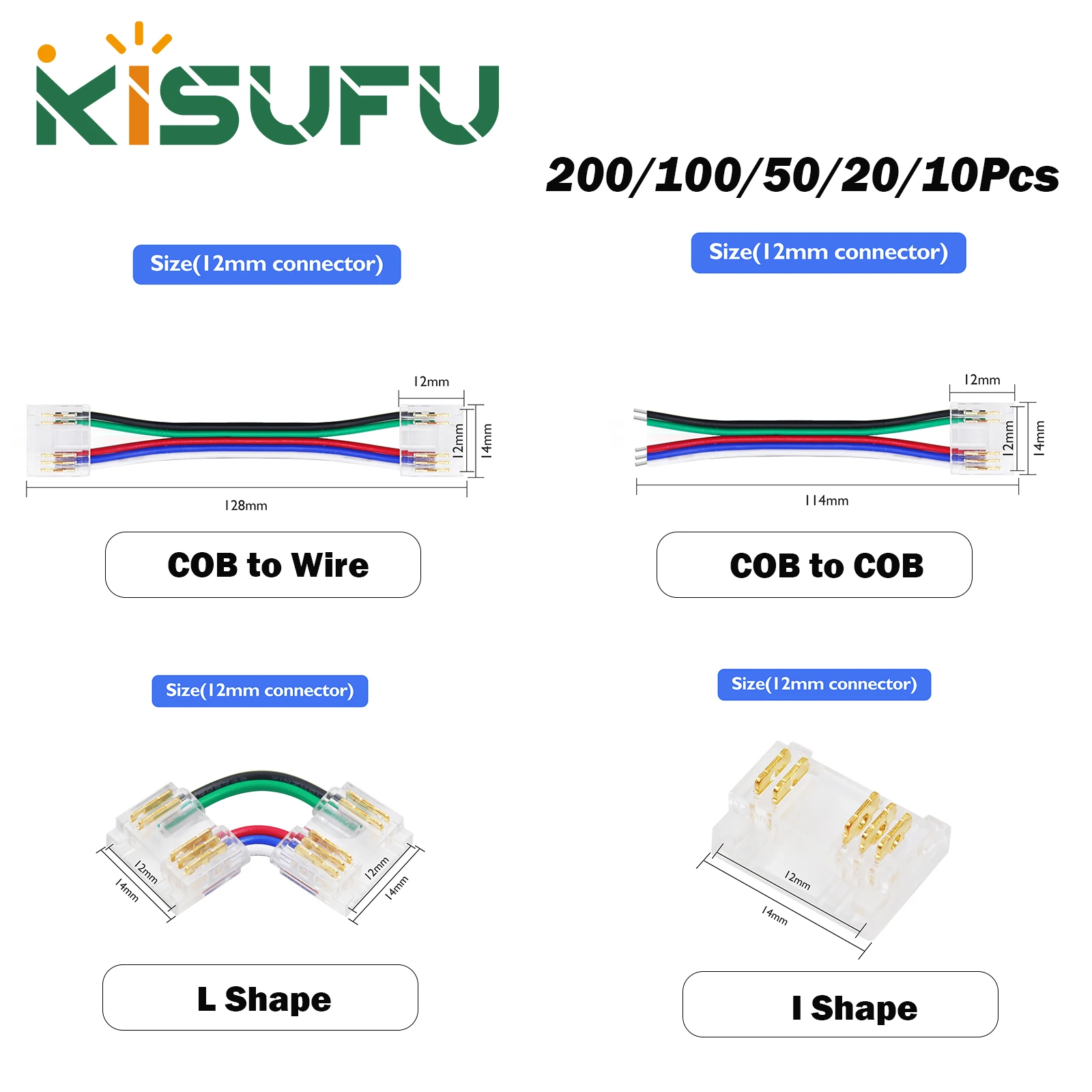 5Pin COB Strip Connector Extension Wire Solderless Adapter 200/100/50/20Pcs L/I Shape Corner Connector for High Density RGBW COB