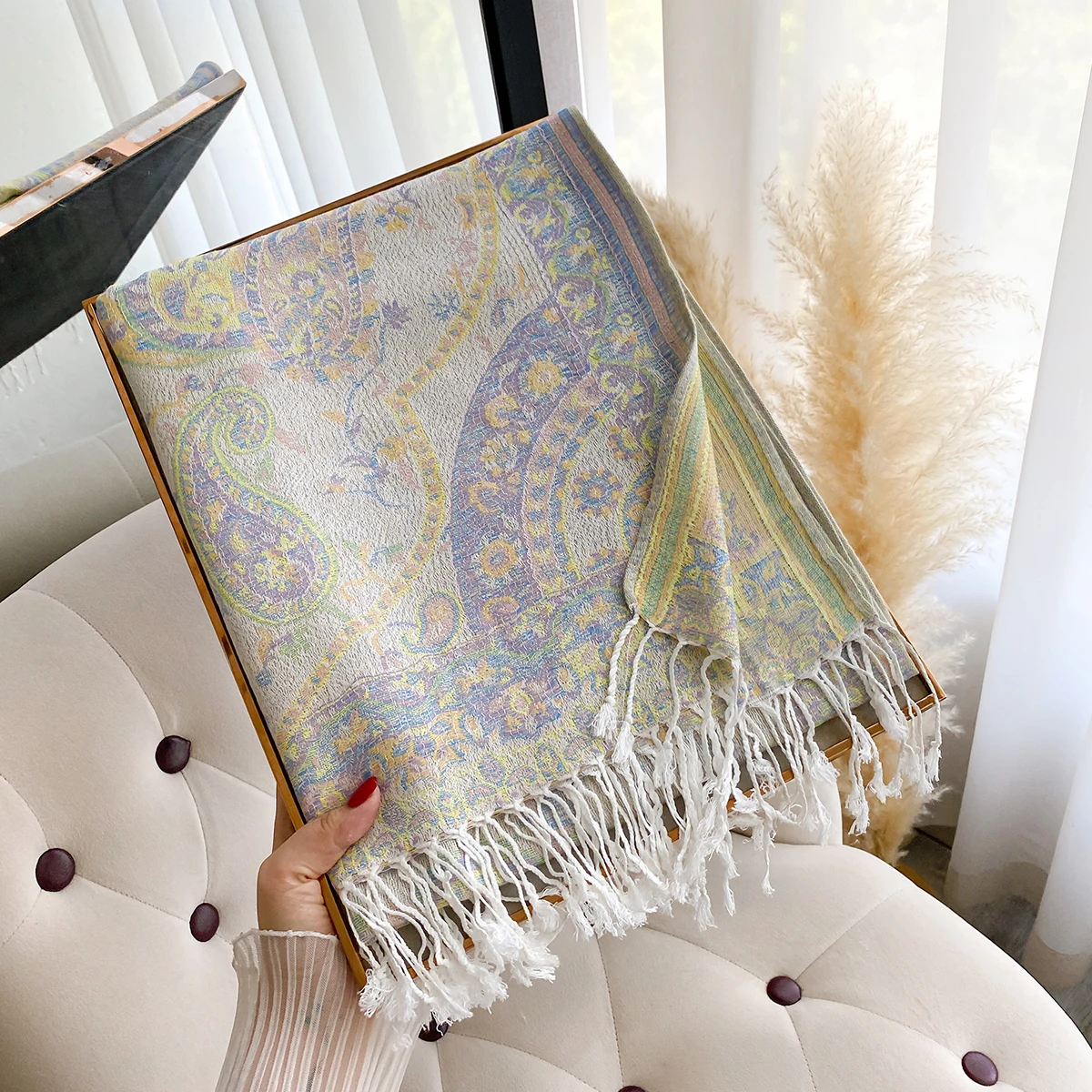 Neue Mode Damen Faux Kaschmir Winter Wrap Vintage Print Quasten Dicke Warme Pashmina Zweiseitiger Schal Outdoor Schals Foulard – Detail 22