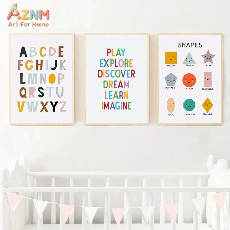 AZNM Colorful Inspirational Quotes Frameless Canvas Wall Art, ABC Alphabet Nursery Decor Prints, Positive Affirmation Painting f