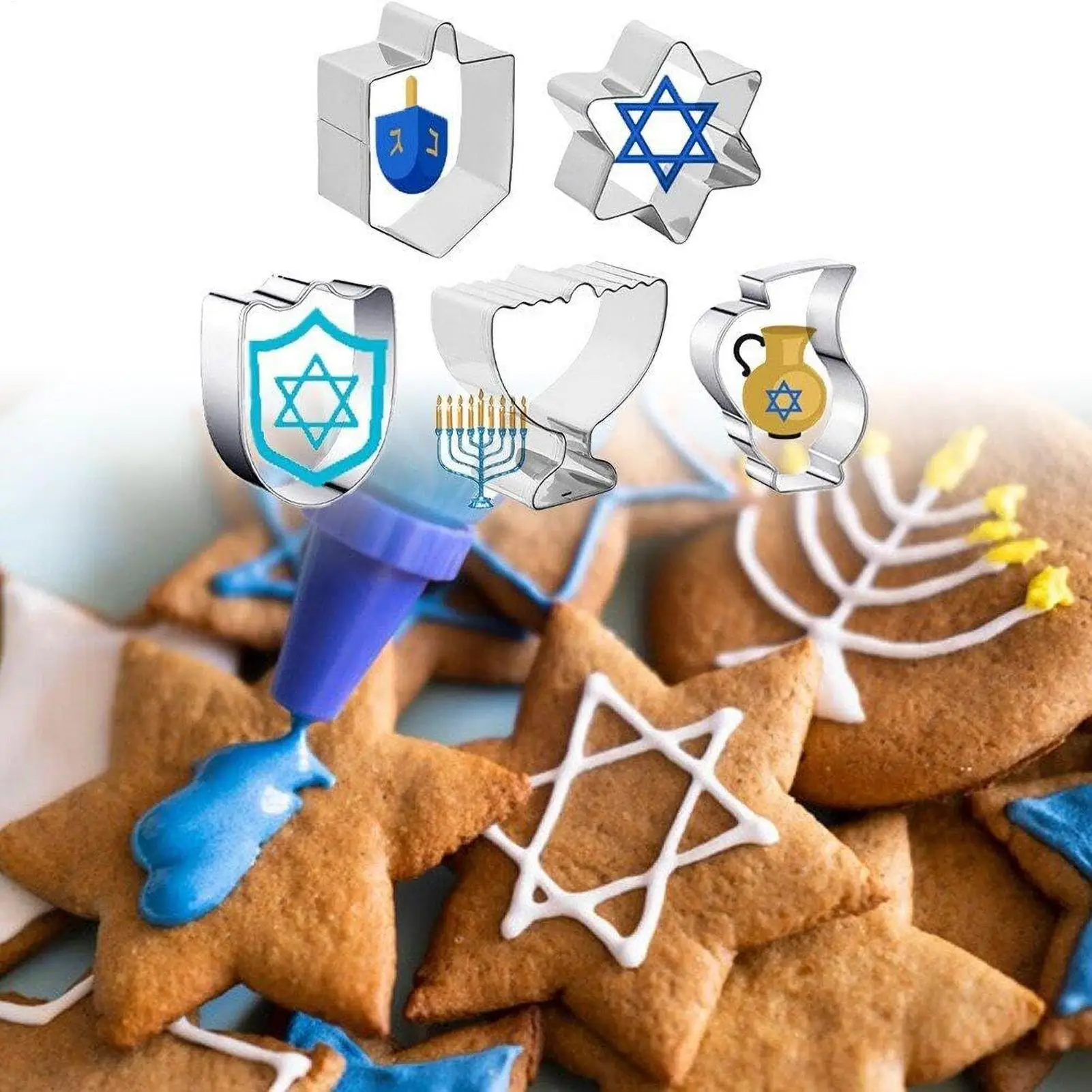 Herramientas para moldes de galletas de Hanukkah, juego de moldes para galletas en forma de estrella de acero inoxidable, moldes para galletas multiusos, 5 uds.