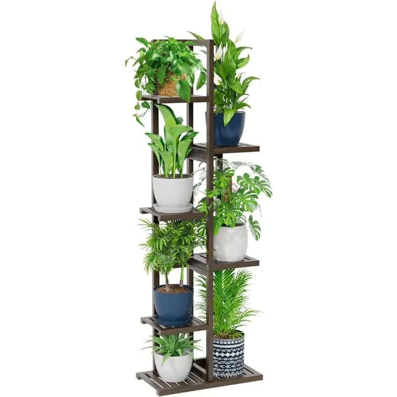 

Bamboo Plant Stand Indoor & Outdoor, 6 Tier 7 Potted Tall Plant Shelf for Multiple Flower Planter Pot Holder Display Rack