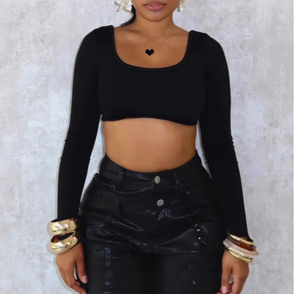 

2025 New Sexy nightclub style Retro Street Fashion Sexy Big Exposed Back Lace up Short Midriff-Baring Long Sleeve Top