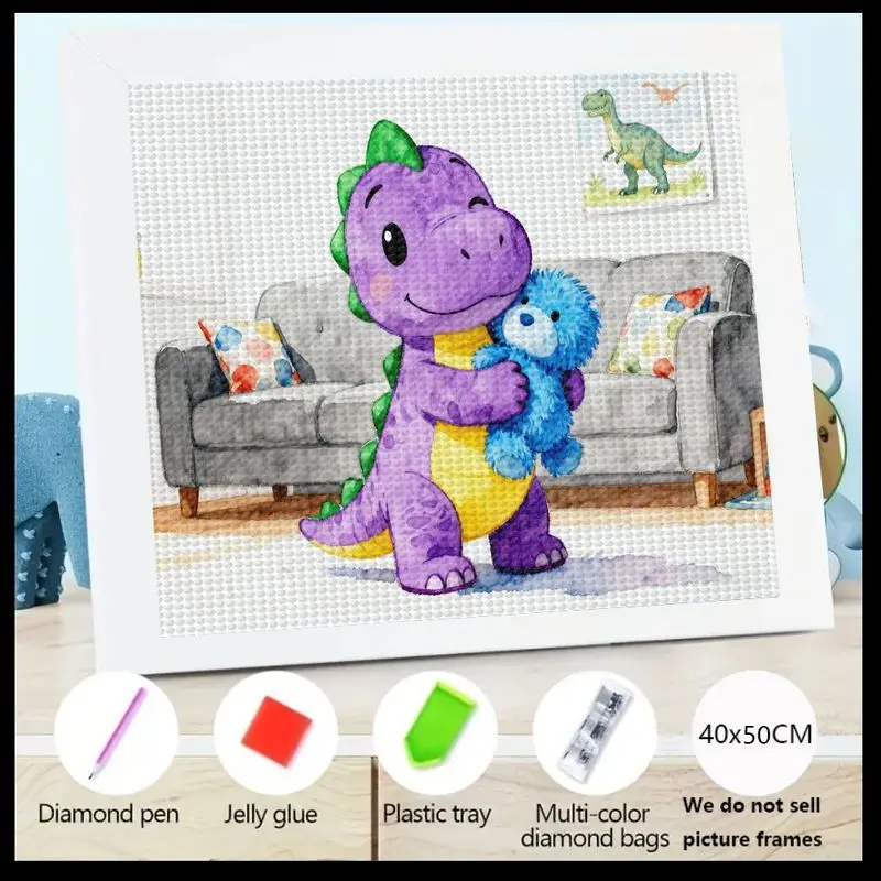 

1 шт. 5D полный дрель комплект алмазной живописи, DIY милый мультфильм фиолетовый динозавр обнимающий синий плюшевый мишка животное искусство, подходит для начинающих C