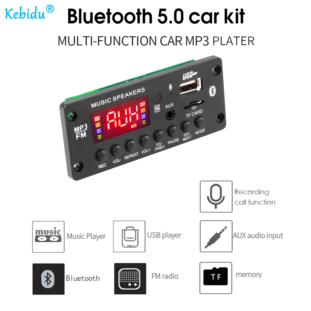 Car MP3 Lossless Music Audio Player Wireless Bluetooth MP3 Decoder Board FM Radio Module Support Folder Switching Call Recording