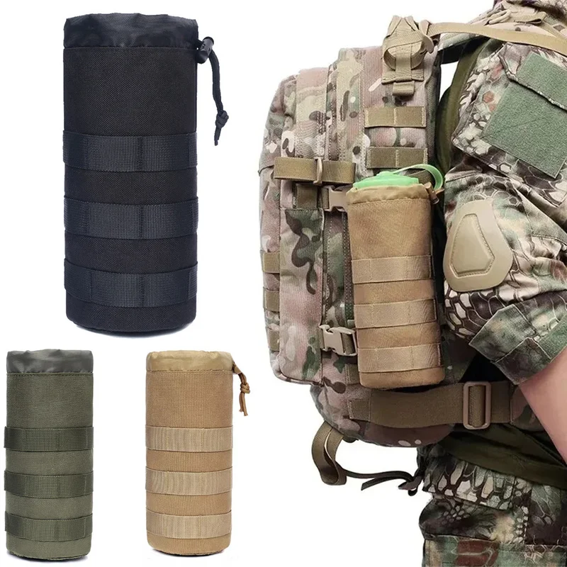 Outdoor Molle Water Bottle Bag Kettle Pouch Holder Camping Hiking Cycling Bottle Bag Adjustable Drawstring Water Bottle Pouch