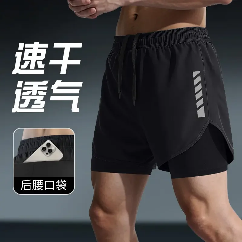 Shorts de sport pour hommes à séchage rapide, en tissu soie glacée, pour la course à pied, l'entraînement physique, les marathons, l'athlétisme, pantalon de cinq pouces.