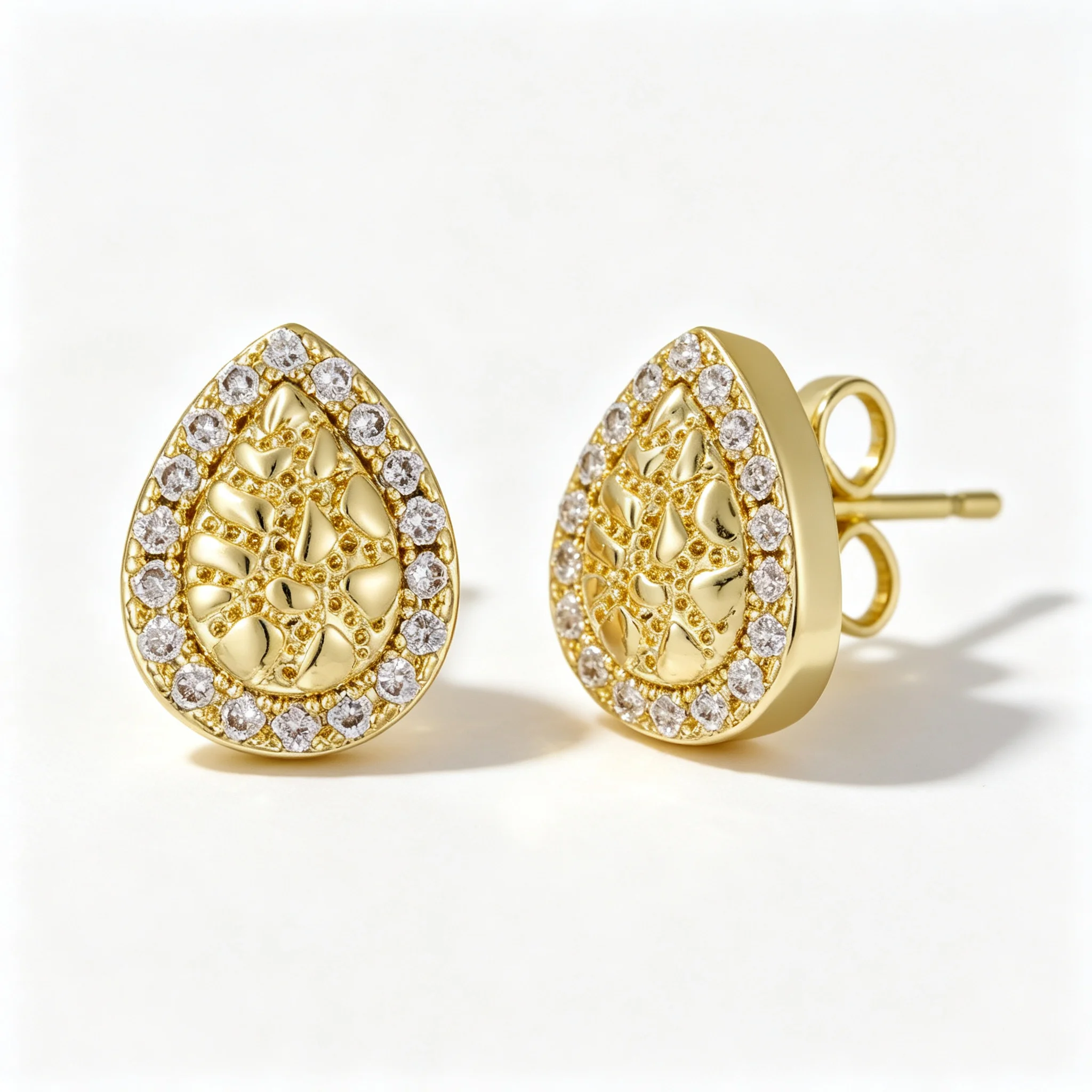 Water Drop Earrings Cz Cubic Zirconia Nugget Studs For Women Rough Cookie Textured 14K Gold Plated Hip Hop Punk Dancing Singer