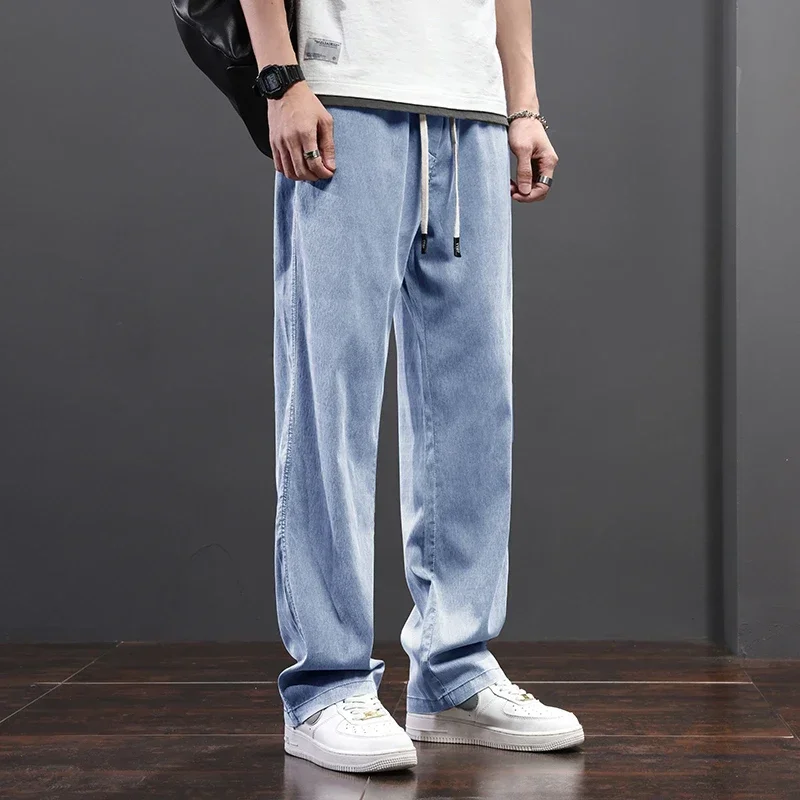 

Summer Wide Leg Pants Streetwear Baggy Jeans Men Korean Fashion Loose Straight Male Brand Clothing Black Blue GreyTrousers