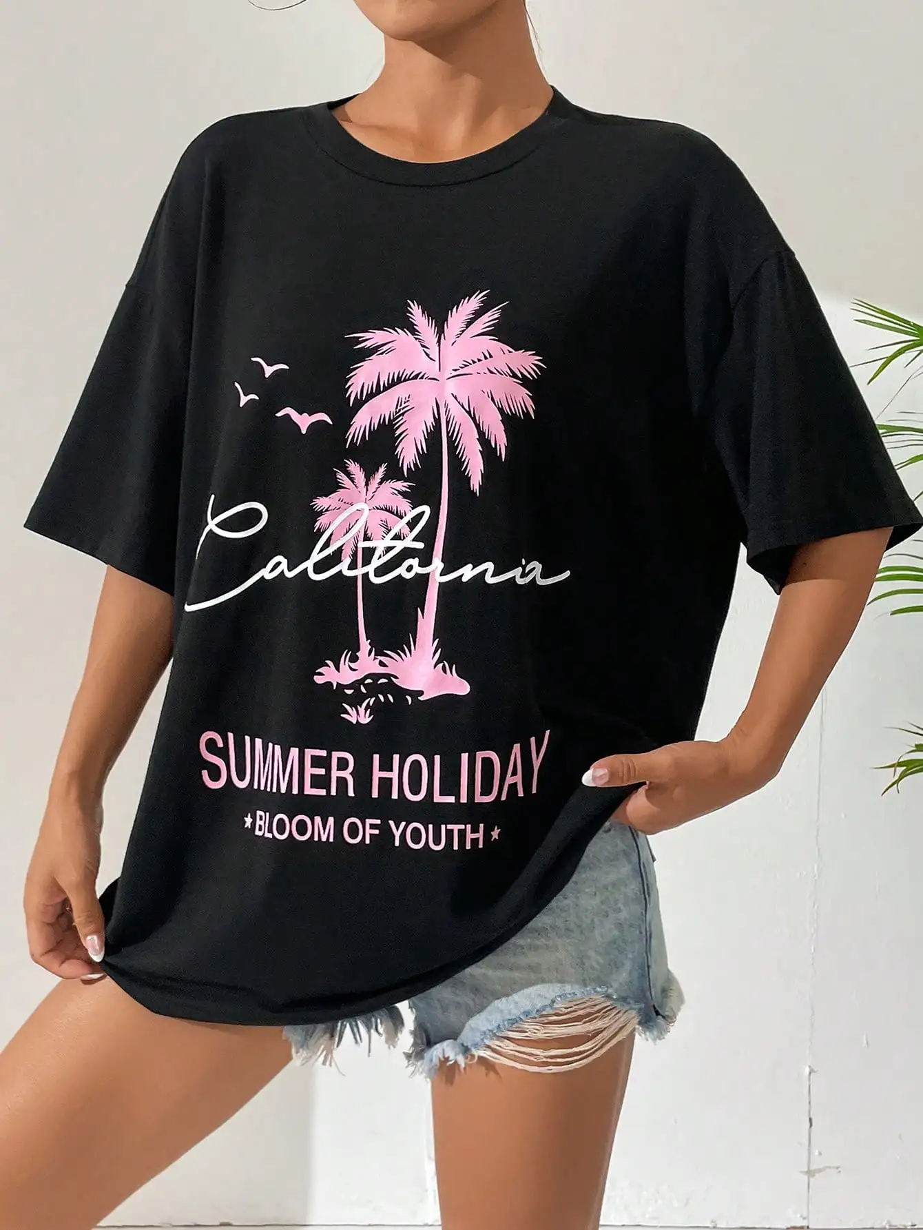 California Summer Holiday Bloon Of Youth t-shirt in cotone t-shirt larghe oversize maglietta da strada individuale maglietta alla moda Hipster