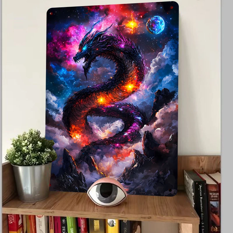 Cosmic Dragon Totem Metal Wall Art Chinese Fantasy Style Home Decor Hanging Ornament