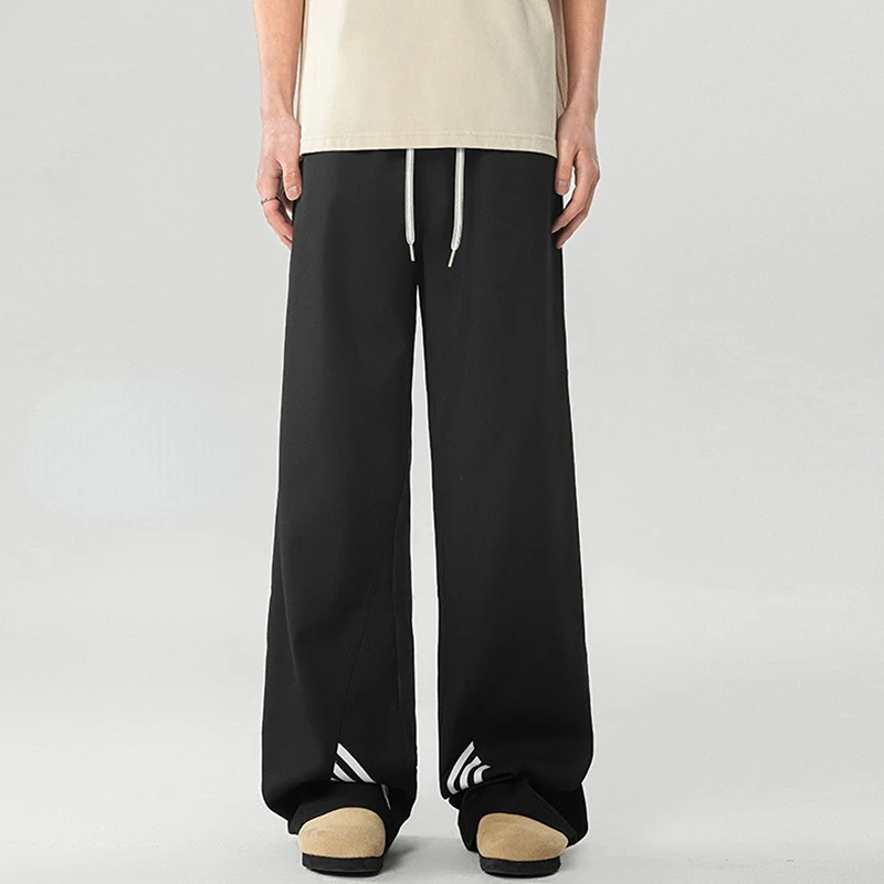 Unisex Drape Stripe Trousers SS25 Urban Street Drawstring Straight Longer Length