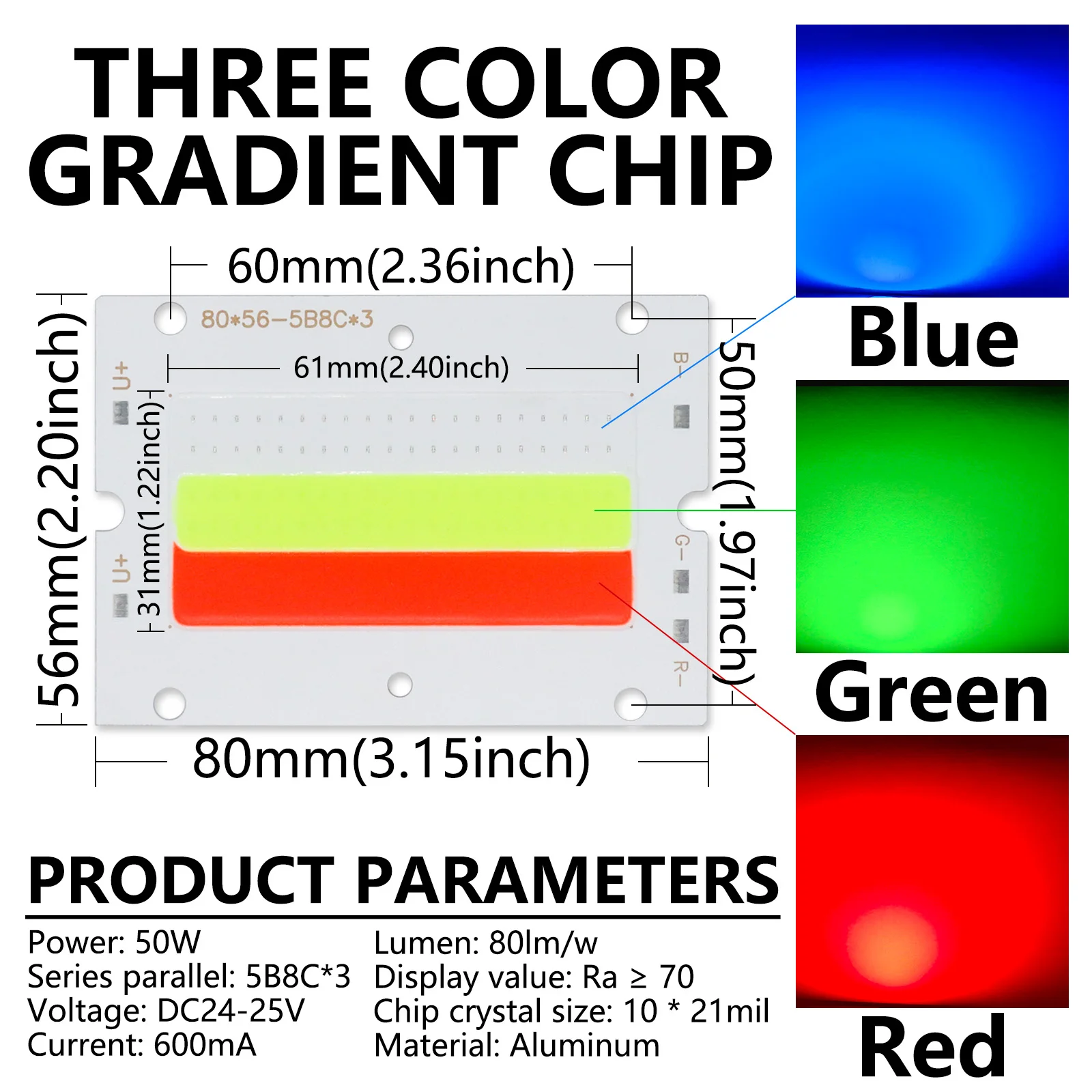 LED COB 50W Chip And Driver Light Source 24V RGB Three Color Gradient LED Integrated Lamp Beads Indoor Lighting 8056 Stage Light