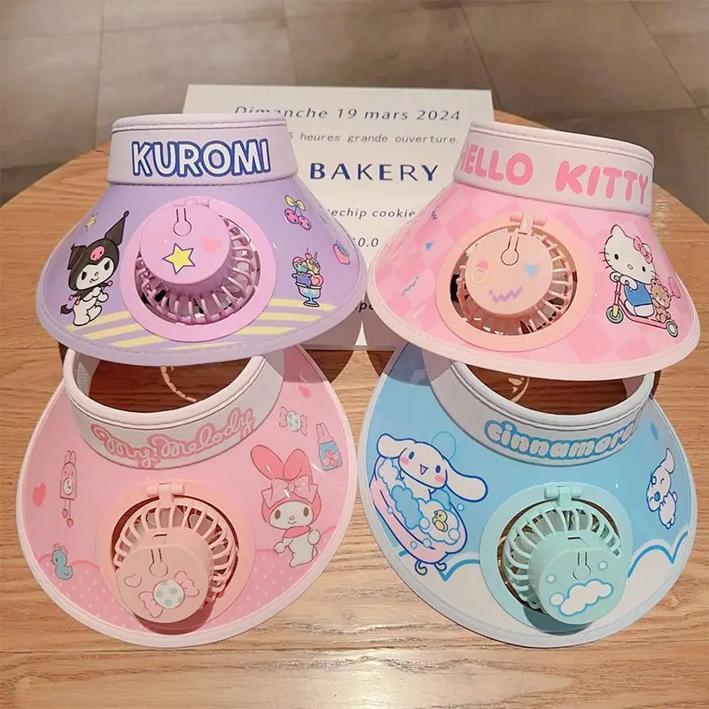

Sanrio Fan Cap Children's Summer Sunscreen Sunshade Cap Fan Usb Adjustable Angle Cute Cartoon Hello Kitty Student Festival Gift