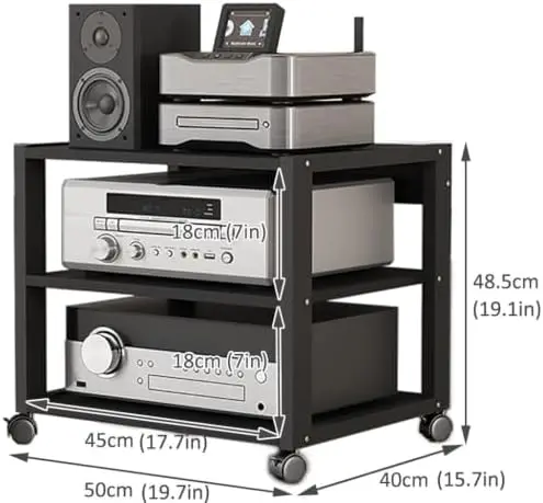 3 Tier Audio Rack AV Media Player Stand Stereo Cabinet | Floor-Standing CD DVD Record Player Stand, Movable Component
