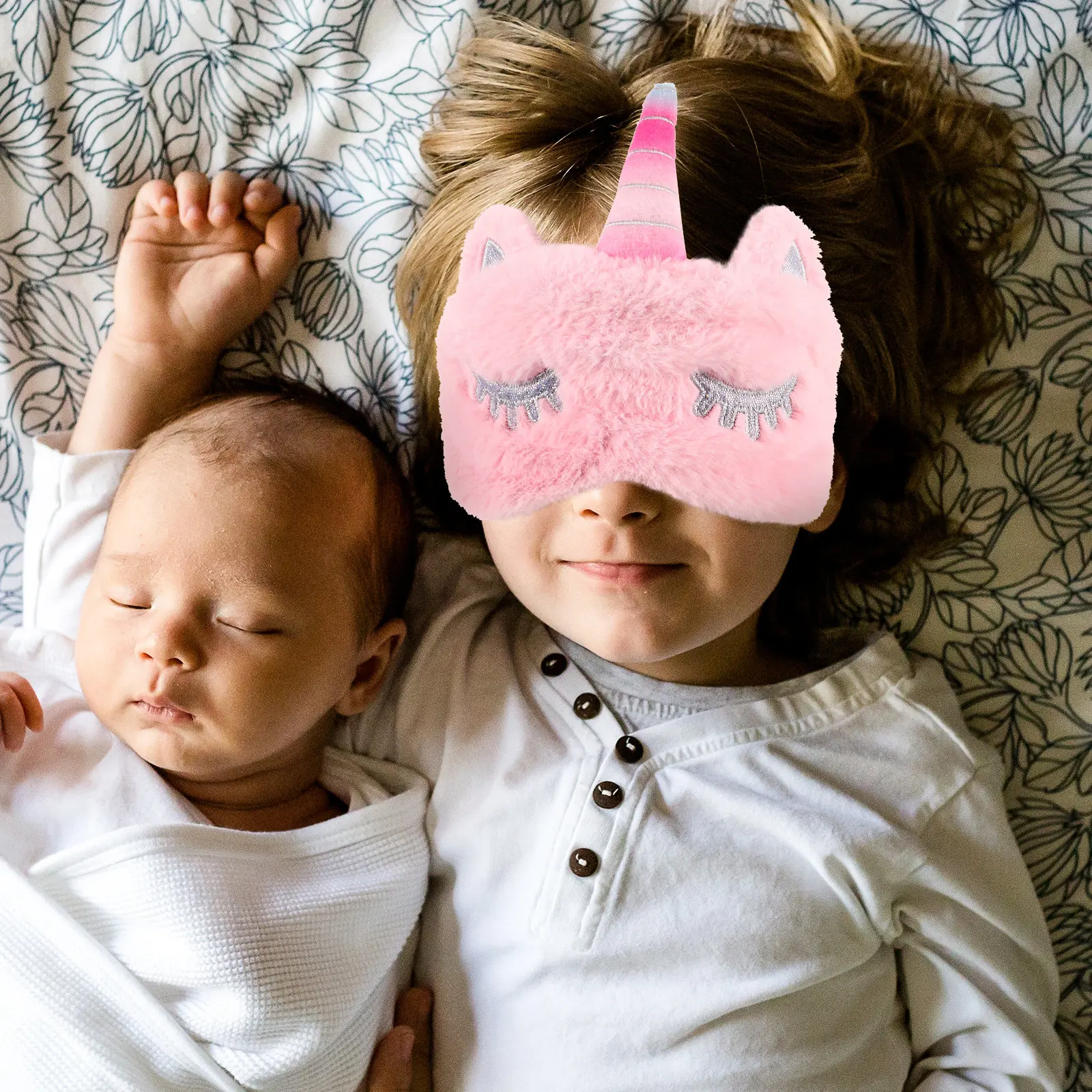 Soft Pink Unicorn Themed Sleep Mask Breathable Fabric Night Blindfold for Relief on Plane Car Office Bed Home