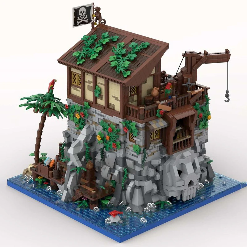 

5887PCS MOC Street View Pirate Skull Island Redbeard S House Model Custom Brickss Architecture DIY Assembly Display Decor Gift